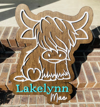 Load image into Gallery viewer, Highland Cow Girls Layered Name Wall Sign Decor
