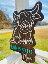 Load image into Gallery viewer, Highland Cow Girls Layered Name Wall Sign Decor
