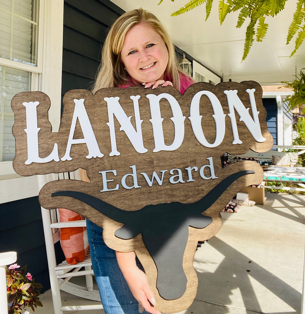 Bull Western Boys Layered Name Wall Sign Decor