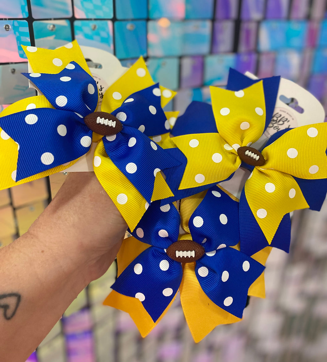 Blue & Gold Spin Wheel 5.5 inch Hair Bow