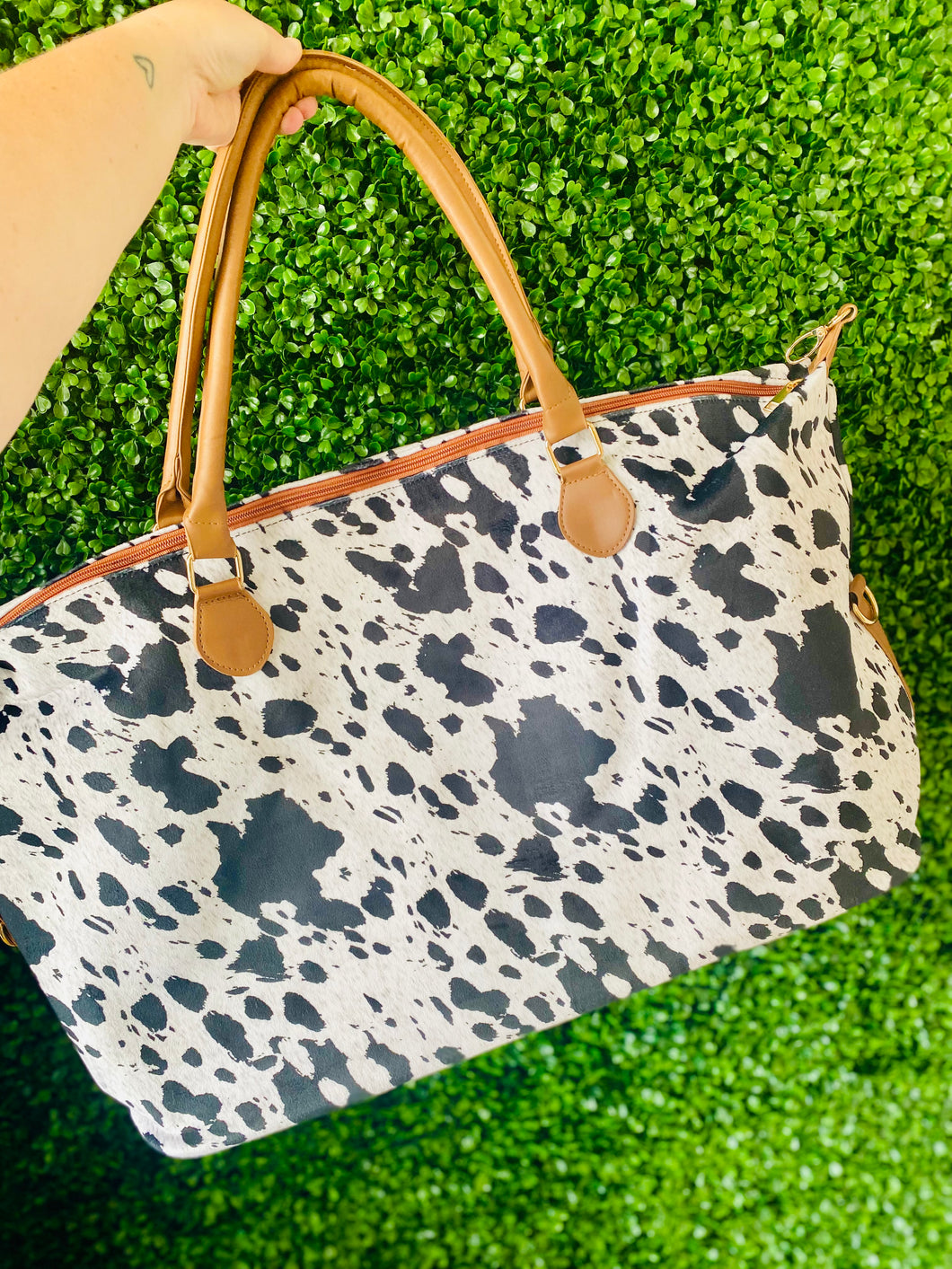 Cow Print Weekender Tote